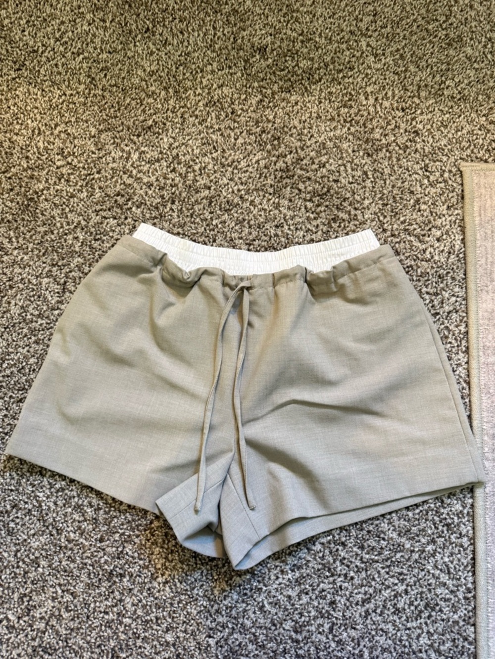 Aritzia High-Waist Drawstring Shorts - Sage Green with White Waistband